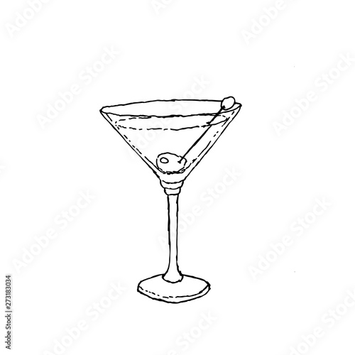 Martini Dry Coctail monochrome vector sketch illustration