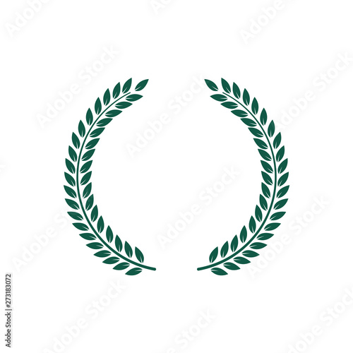 Heraldic wreath with green leaves in separate branches, geometric laurel symbol