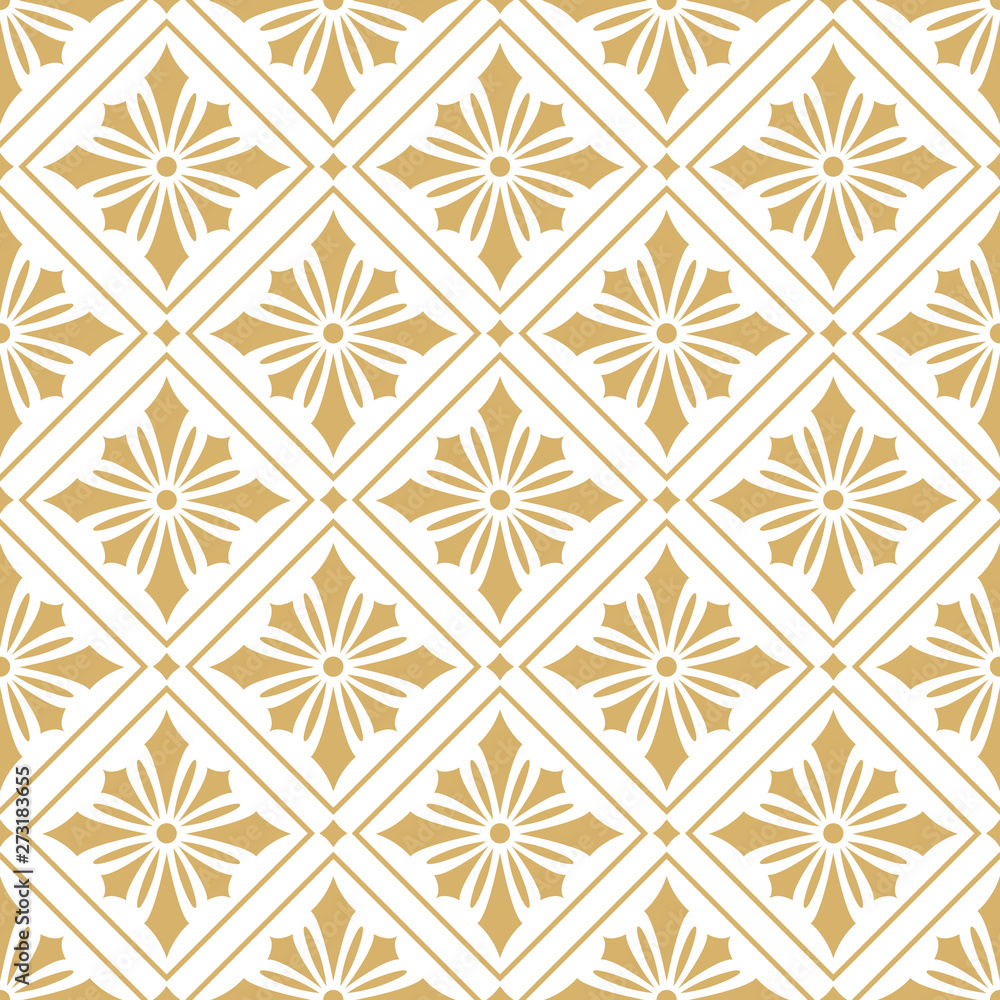 Vector background. Seamless pattern. Gold pattern of flowers and rhombuses. Vector background. Seamless pattern. Gold pattern of flowers and rhombuses.