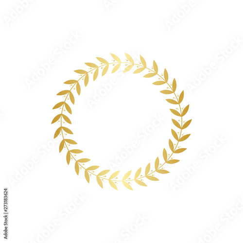 Gold wreath with leaves, golden leaf branch decoration for award laurel or trophy frame