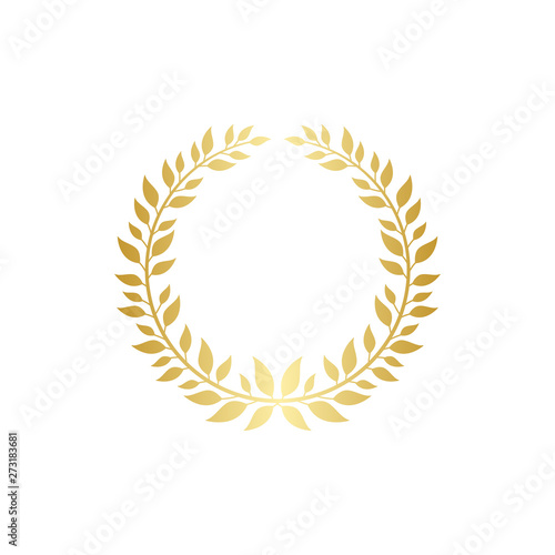 Golden wreath for award decoration, gold leaf frame for laurel prize and honor insignia