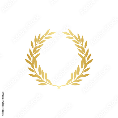 Big gold wreath with many thick leaves, round vintage branch laurel decoration