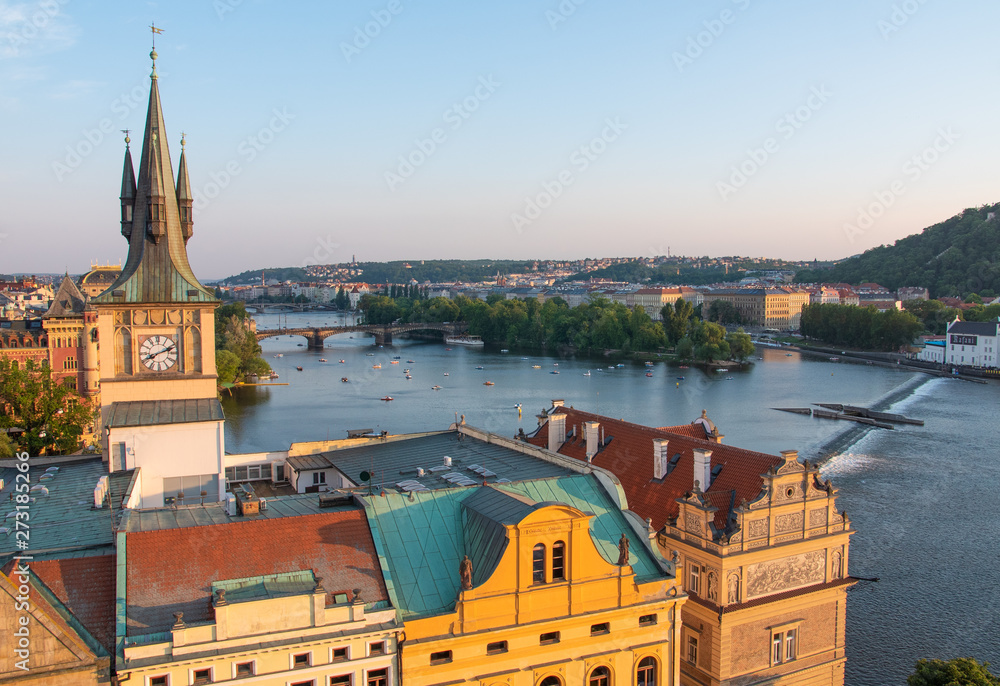 Fototapeta premium View of Vltava River from Old Town Bridge Tower, Prague, Czech Republic