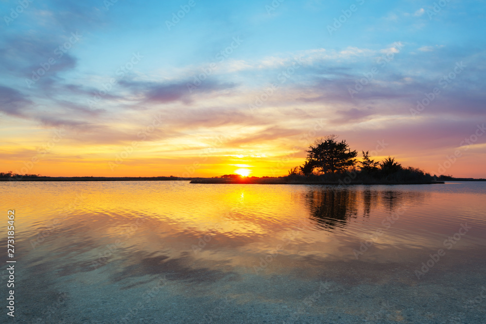 Sinepuxent Bay sunset in Assateague Island, Maryland