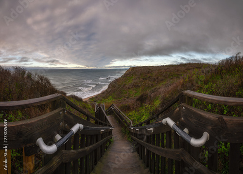 Stair case down Mohegan Bluffs on Block Island 