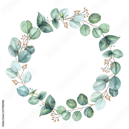 Watercolor Hand Painted Wreath With Eucalyptus Leaves And Branches Stock Ilration Adobe - How To Paint Eucalyptus Leaves