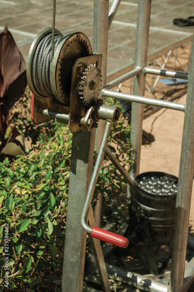 Small metal hand crank for pulling steel cable at Merida Small metal hand crank for pulling steel cable at Merida