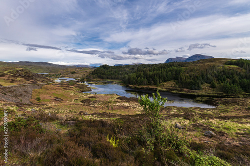 Loch Duartmore, Assynt, Sutherland, Scottish Highlands, with Quinag jin the distance. Part of the scenery of the North Coast 500 route.