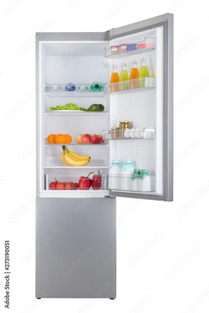 Open fridge full of fresh fruits and vegetables Open fridge full of fresh fruits and vegetables