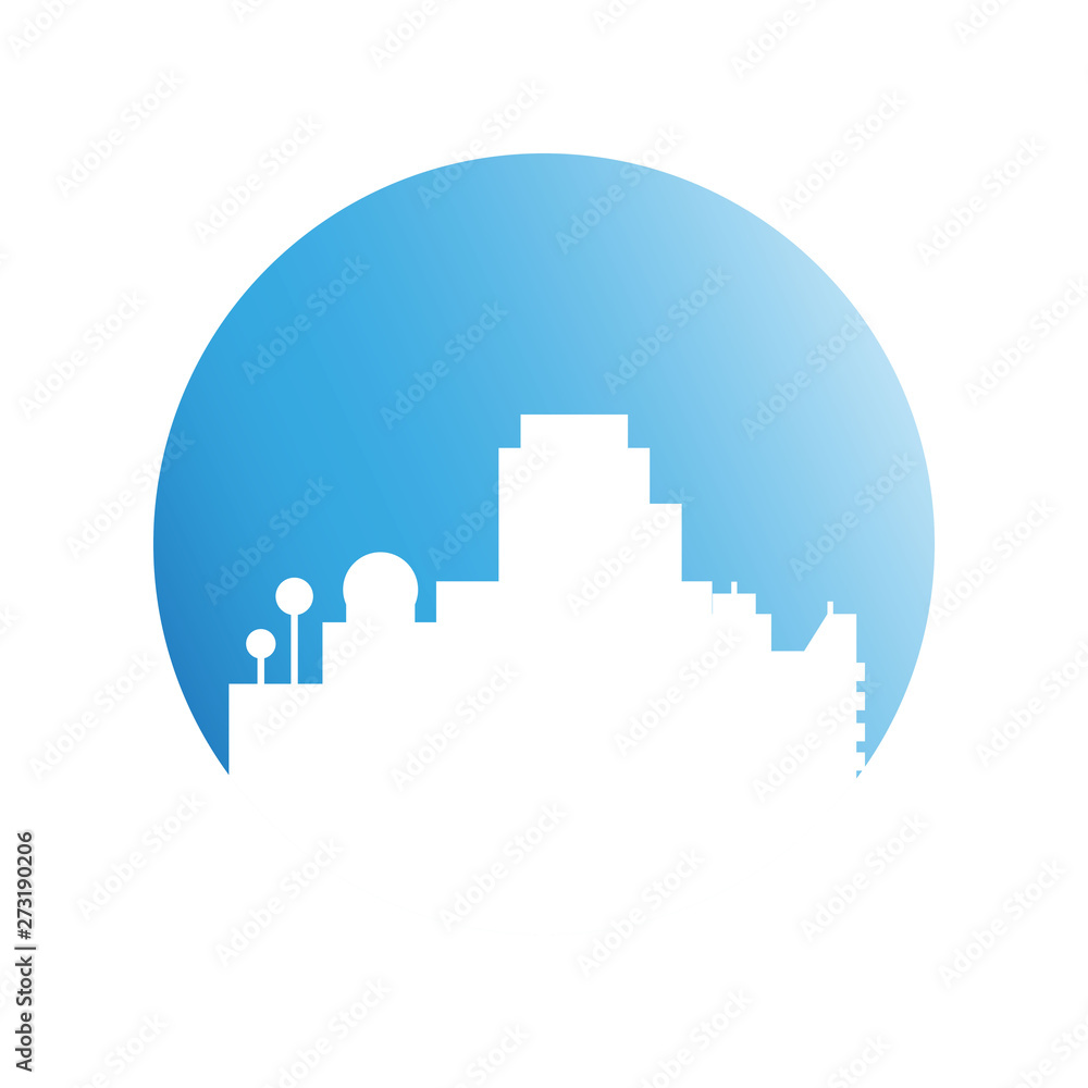 city downtown building in blue circle background city downtown building in blue circle background