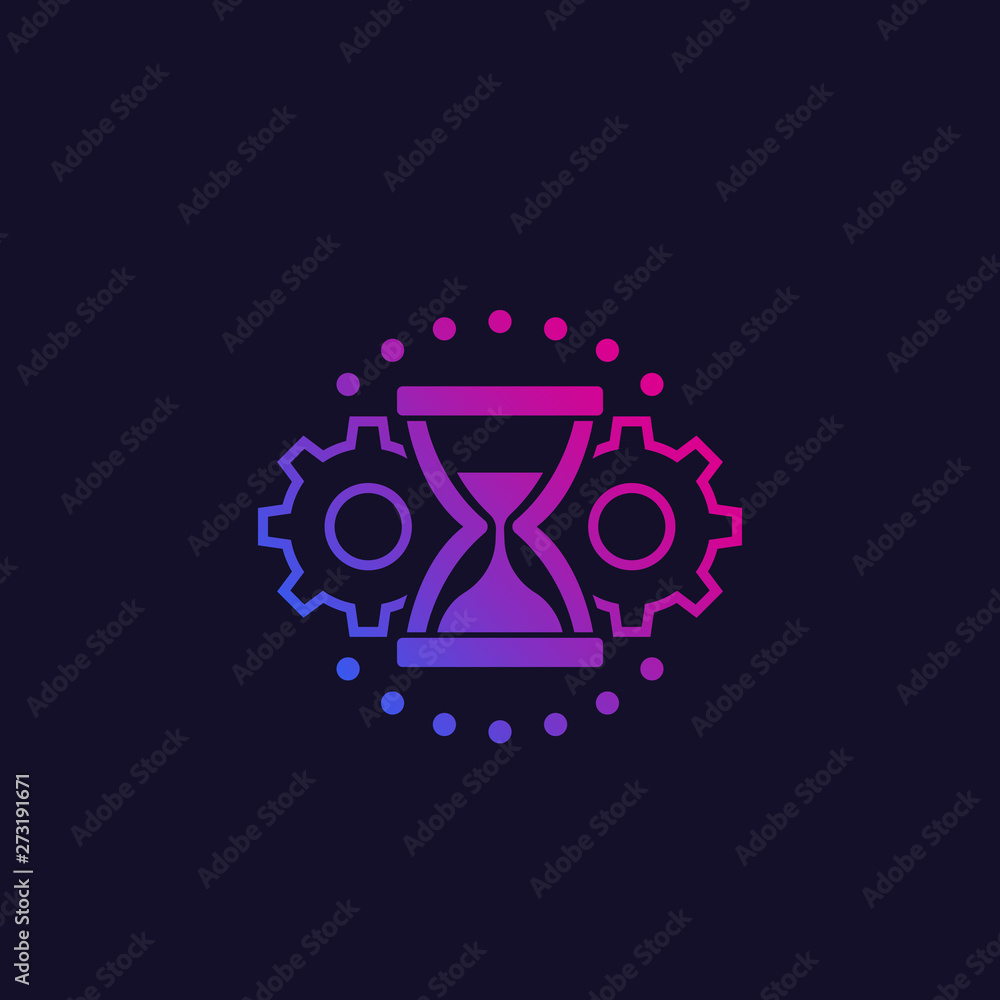 Obraz premium efficiency, time management, vector icon with sandglass and cogwheels