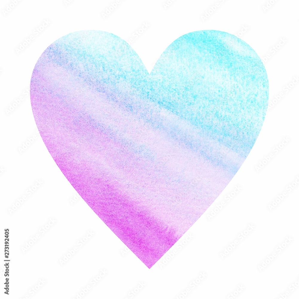 Hand drawn watercolor painted  love heart element   isolated on white background for cute romantic design 