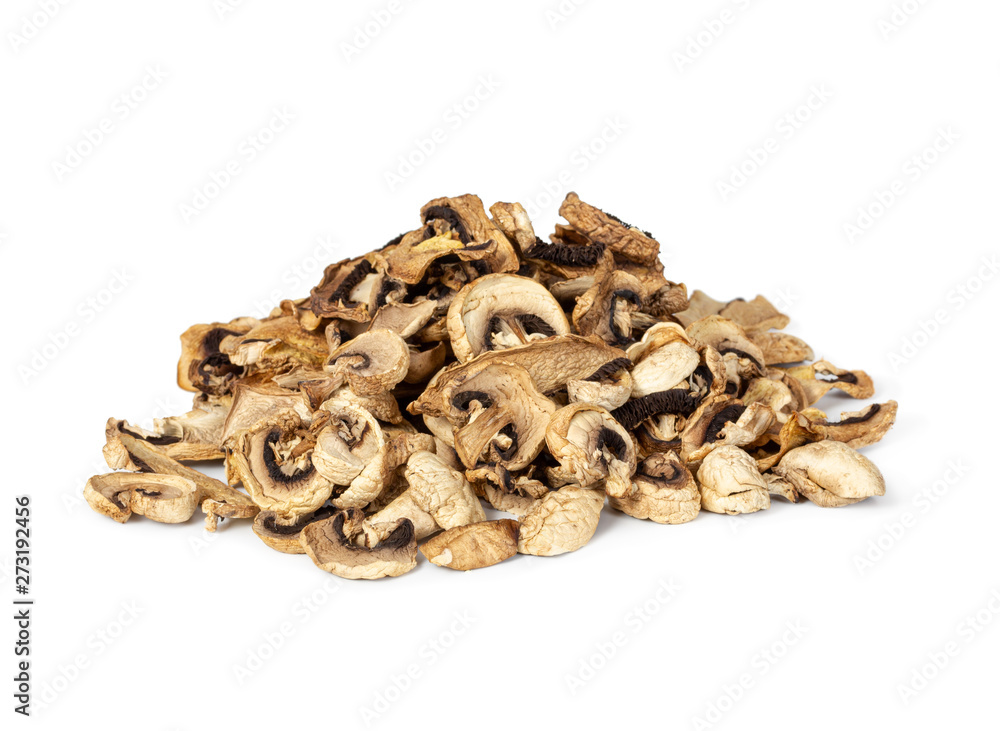 Dried sliced mushrooms isolated on white Dried sliced mushrooms isolated on white