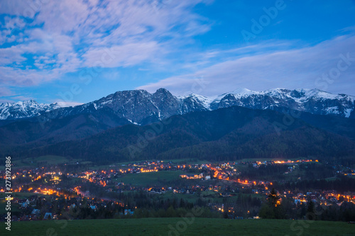 Night view on the Tatra mountains from Koscielisko, Poland