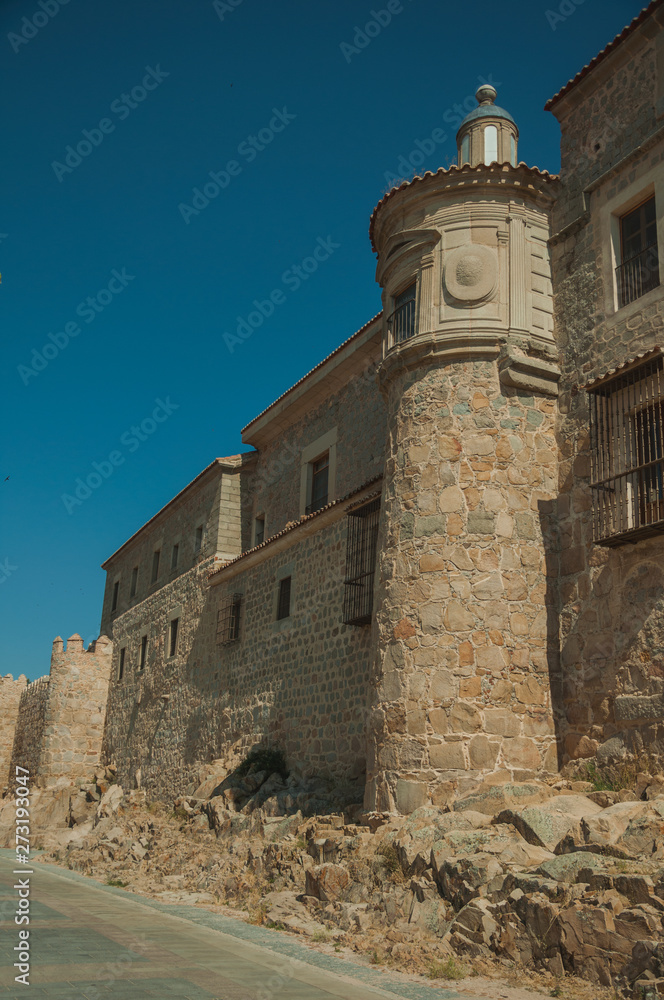 Large city wall with quaint tower at Avila Large city wall with quaint tower at Avila