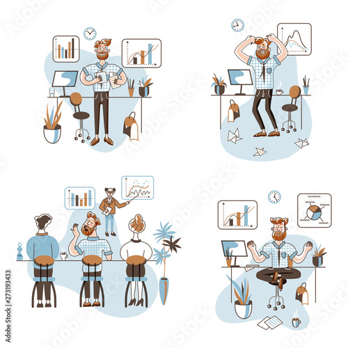 Office work timetable flat vector characters set
