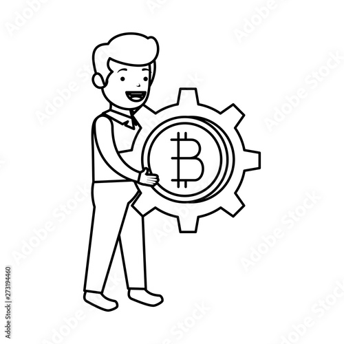 businessman lifting bitcoin icon vector illustrator