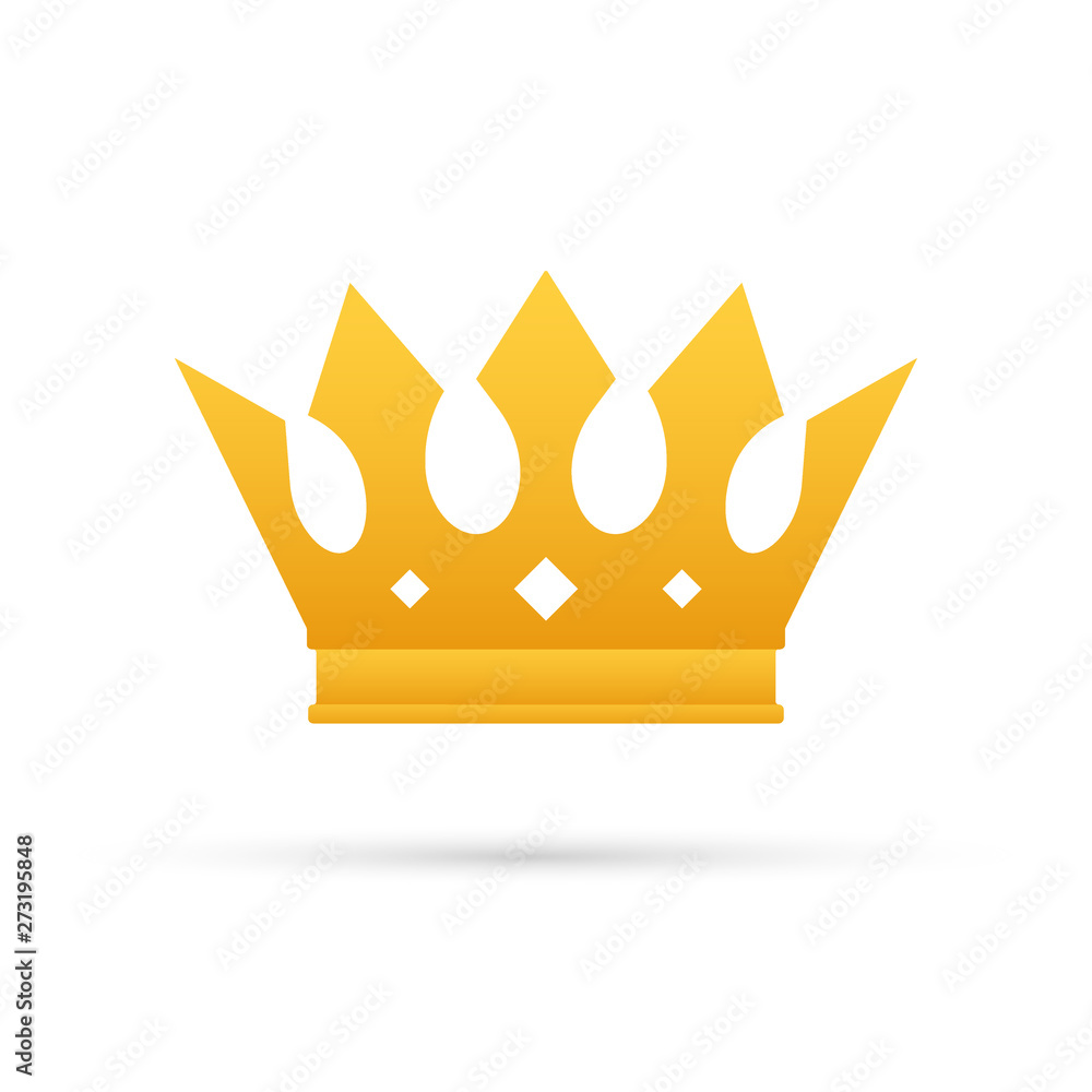 Crown of king isolated on white background. Gold royal icon. Vector stock illustration. Crown of king isolated on white background. Gold royal icon. Vector stock illustration.