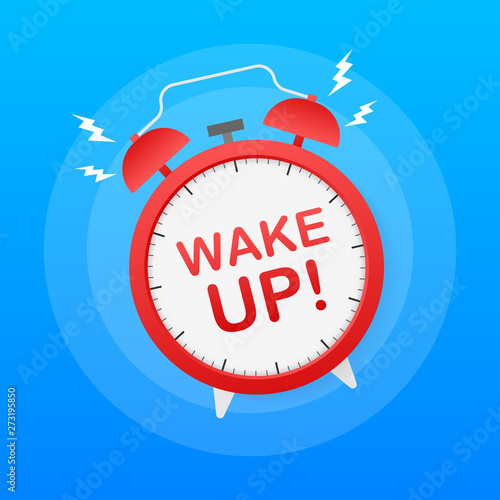 Wake up poster with alarm clock. Vector stock illustration.