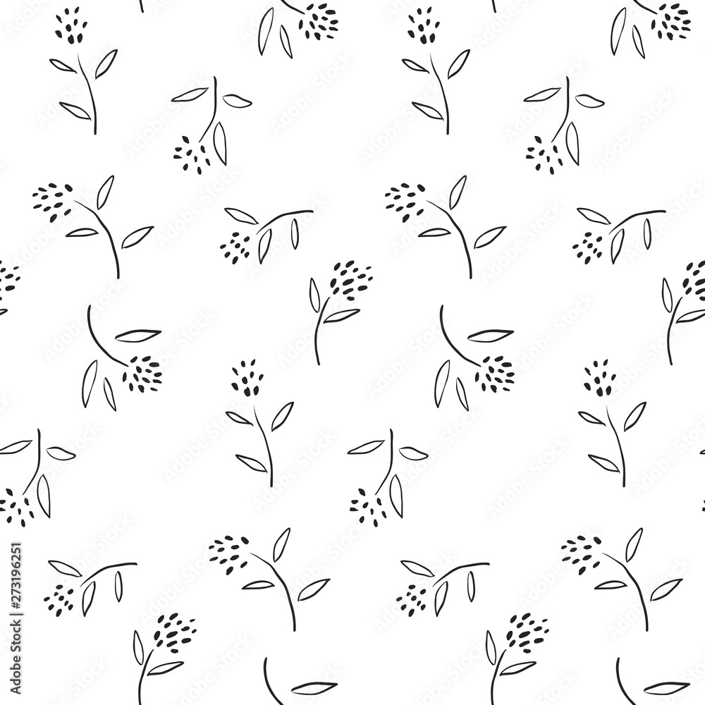 Stem and flower seamless pattern