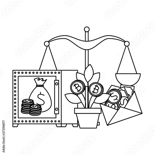 safe box with bitcoin symbol vector illustrator