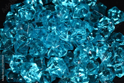 blue glass crystals, flash photo