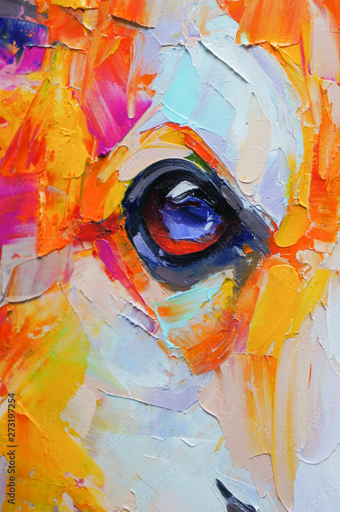 Oil dog portrait painting. Conceptual abstract painting of a welsh