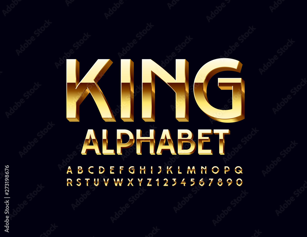 Fototapeta premium Vector King Alphabet. Royal Uppercase Font. Elegant Golden Alphabet Letters and Numbers