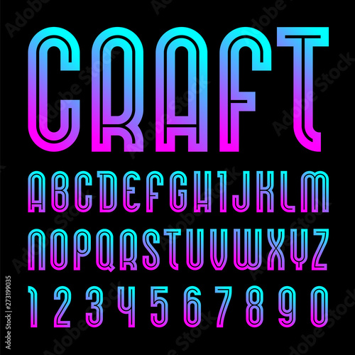 Bright font, alphabet from gradient