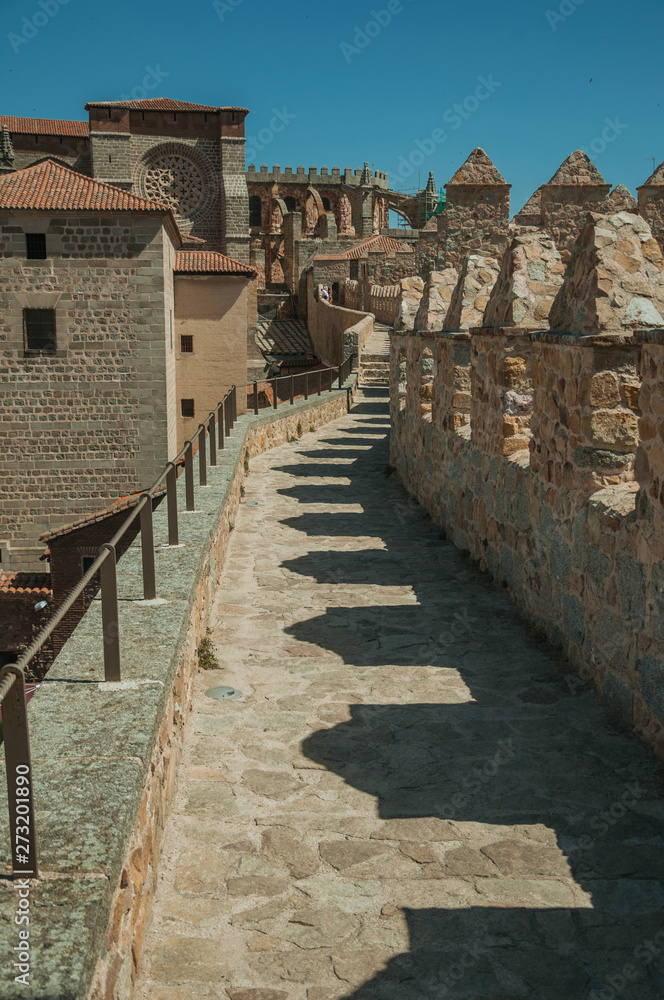 Pathway over wall around the town and Cathedral of Avila