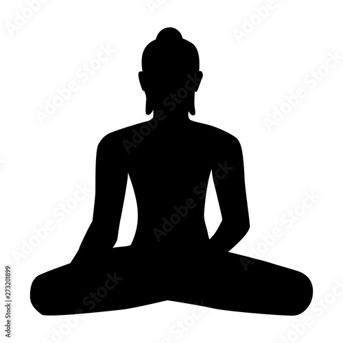 Silhouette noire zen de bouddha sur fond blanc