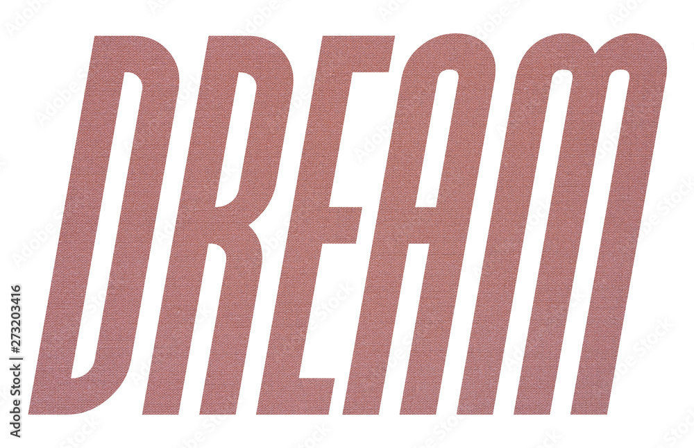Fototapeta premium DREAM word with terracotta colored fabric texture on white background