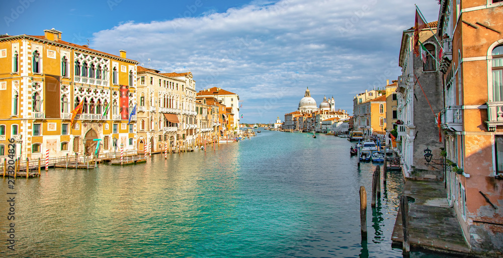 Italy beauty, Grand canal and cathedral Santa Maria della Salute taken from Academia bridge in Venice, Venezia