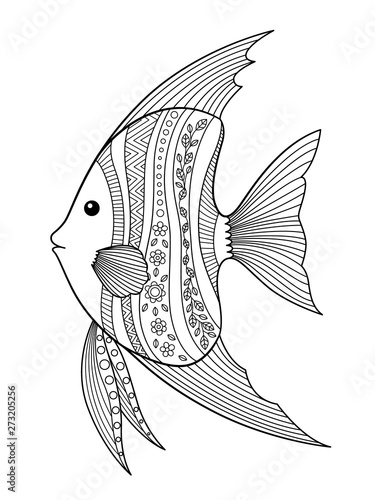 Sea doodle coloring book page butterfly fish