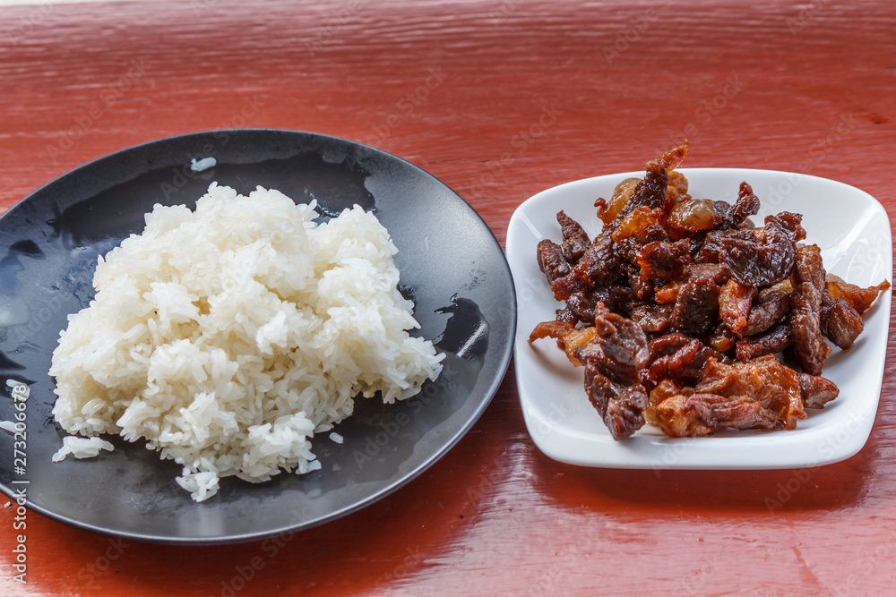 beef stir fry white rice delicious close up meal beef stir fry white rice delicious close up meal