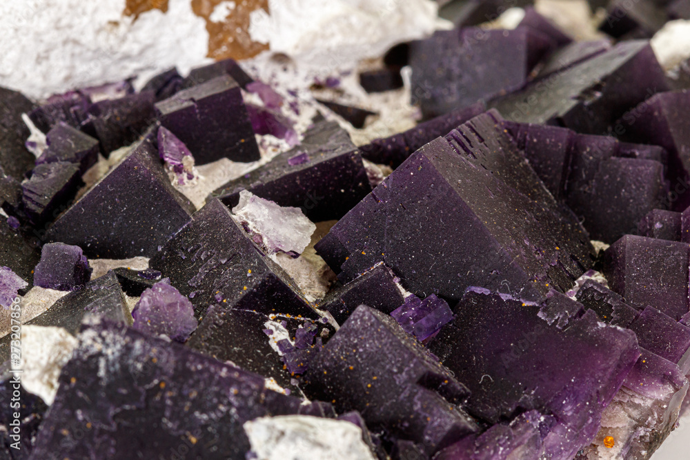 Macro stone mineral Fluorite on a white background Macro stone mineral Fluorite on a white background