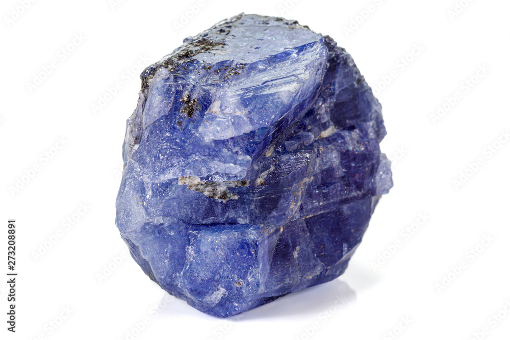 Macro blue tourmaline mineral stone on white background