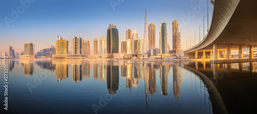 Photography Cityscape of Dubai and panoramic view of Business bay, UAE