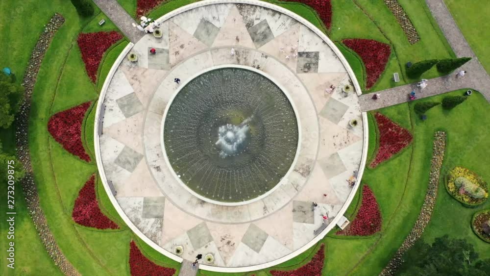 Aerial of majestic water fountain in garden Aerial of majestic water fountain in garden