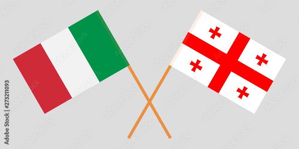 Georgia and Italy. Crossed Georgian and Italian flags