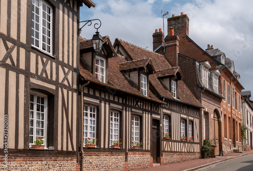 Houses and streets of Lyons-La-Forêt, Normandy, France