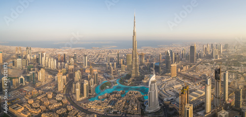 Aerial view of Burj Khalifa skyscraper and cityscape of Dubai, UAE. photo
