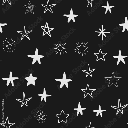 Hand drawn stars set. Star doodles seamless pattern texture.