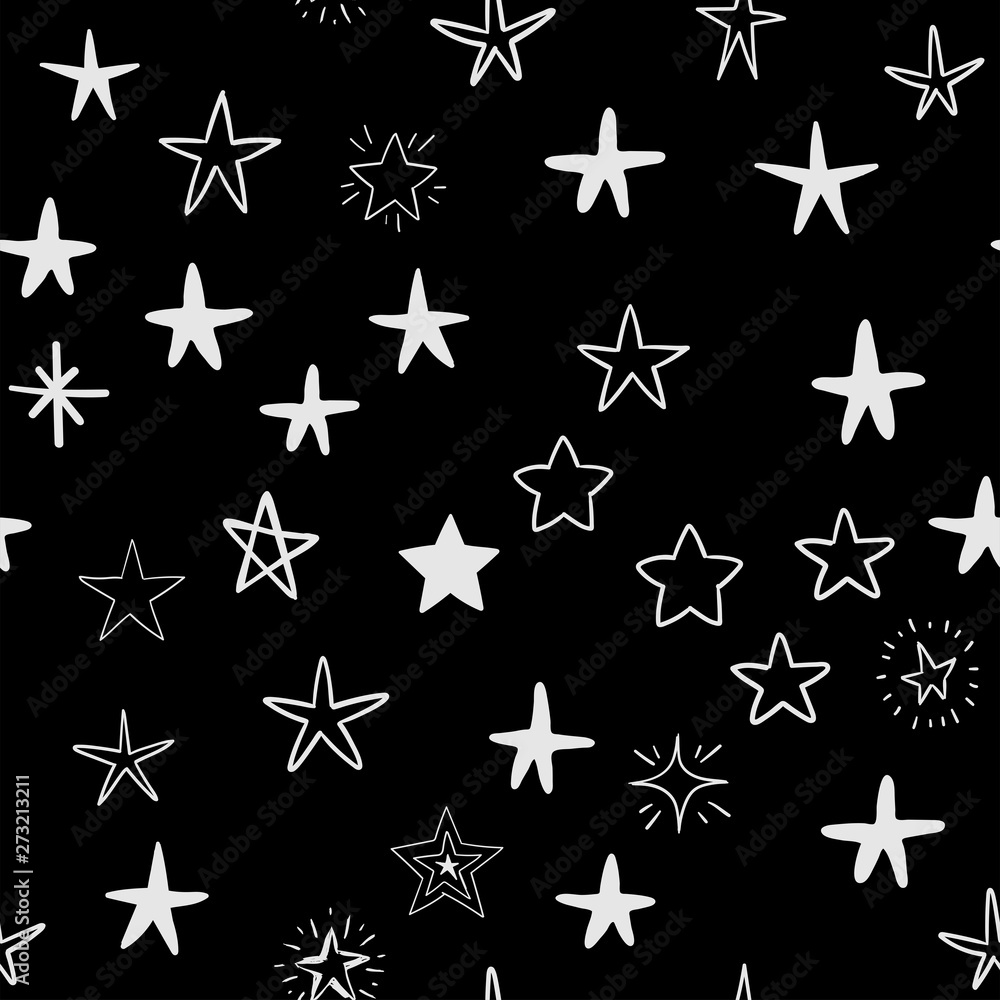 Hand drawn stars set. Star doodles seamless pattern texture. Hand drawn stars set. Star doodles seamless pattern texture.
