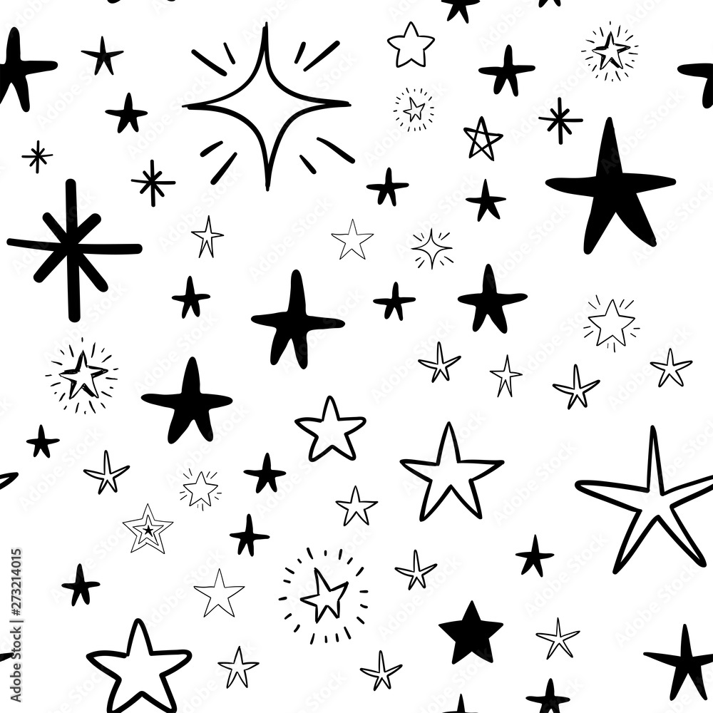 Hand drawn stars set. Star doodles seamless pattern texture. Hand drawn stars set. Star doodles seamless pattern texture.