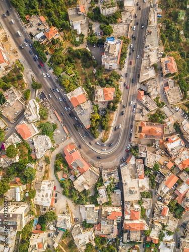 Aerial view of a curved road in the picturesque village of Aley in Lebanon. photo