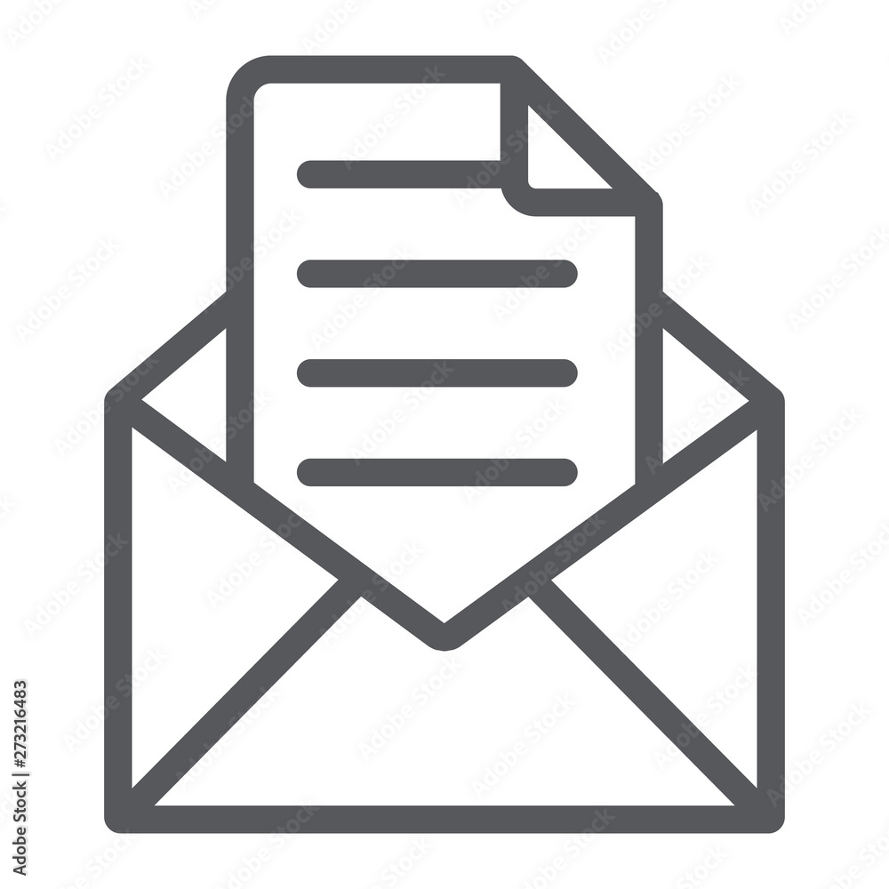 Envelope with letter line icon, mail and post, open envelope sign, vector graphics, a linear pattern on a white background. Envelope with letter line icon, mail and post, open envelope sign, vector graphics, a linear pattern on a white background.
