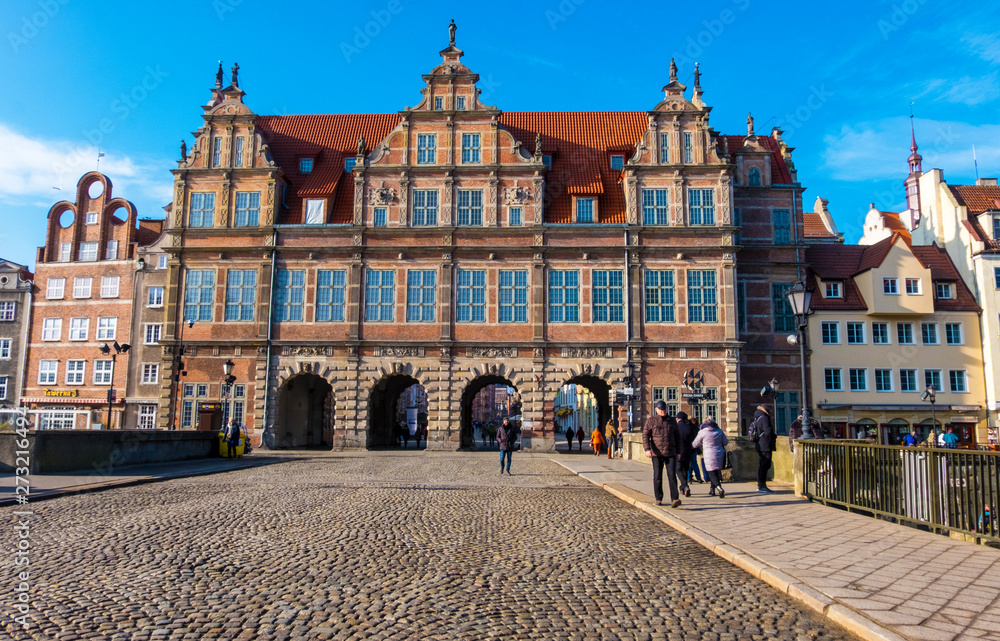 Gdansk, Poland - February 08, 2019: Green Gate, was built to serve as the formal residence of the Polish monarchs. Gdansk, Poland