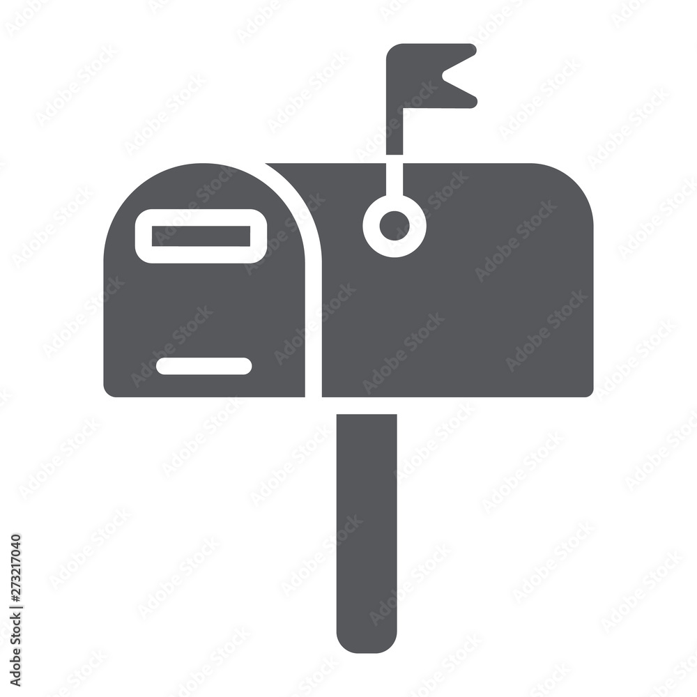 Mailbox glyph icon, post and address, pobox sign, vector graphics, a solid pattern on a white background. Mailbox glyph icon, post and address, pobox sign, vector graphics, a solid pattern on a white background.