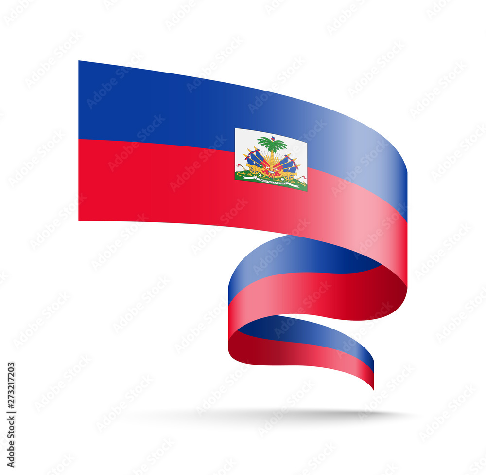 Naklejka premium Haiti flag in the form of wave ribbon.